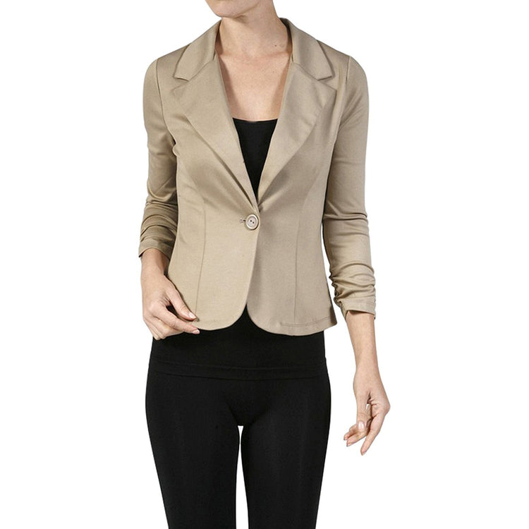 ToBeInStyle Women's 3/4 Shirring Sleeve One Button Stretch Knit Blazer