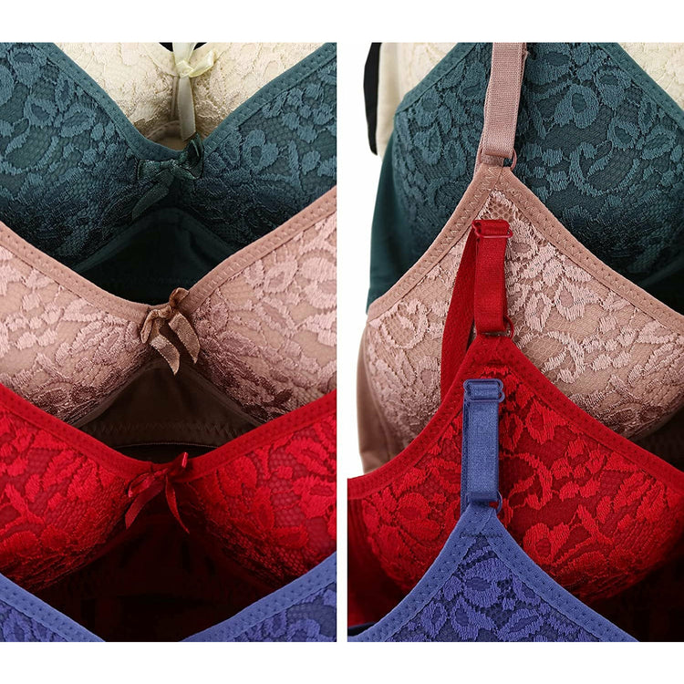 ToBeInStyle Women's Pack of 6 Slightly Padded Underwire Bras w/ Lace Flower Cups