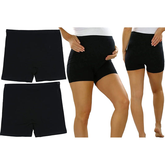 ToBeInStyle Women's Pack of 2 High Waisted Over The Bump Maternity Underwear Layering Shorts