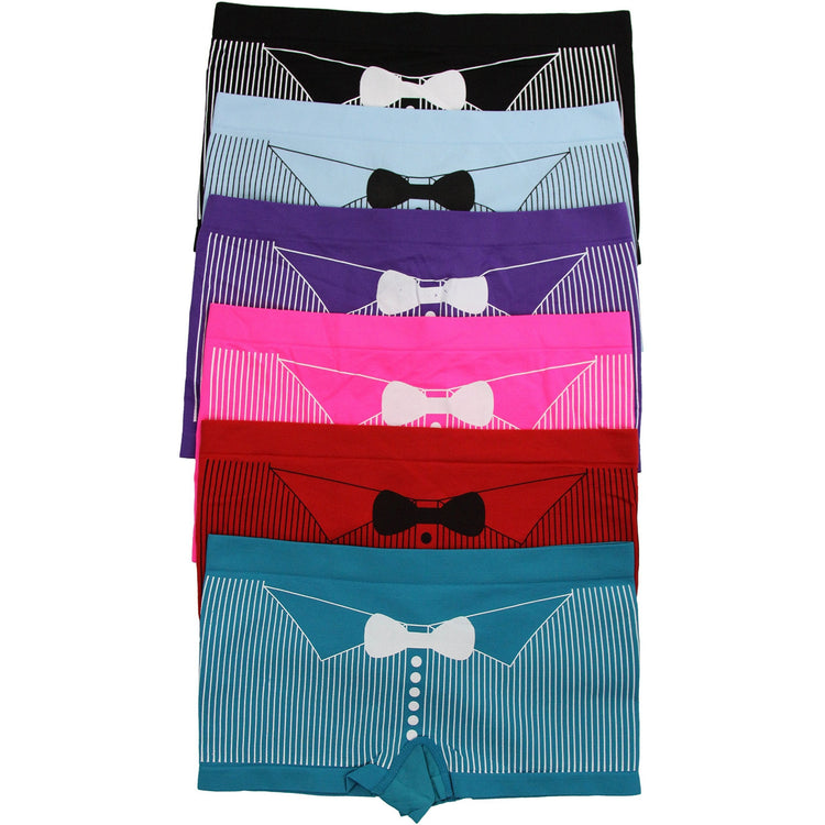 Women's Pack of 6 One Size Bow Tie Button Down Boyshorts