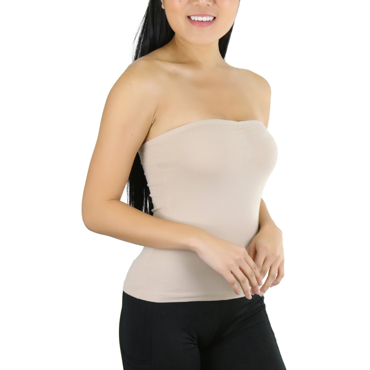 Women's Straight Neckline Ruched Basic Solid Knit Tube Top