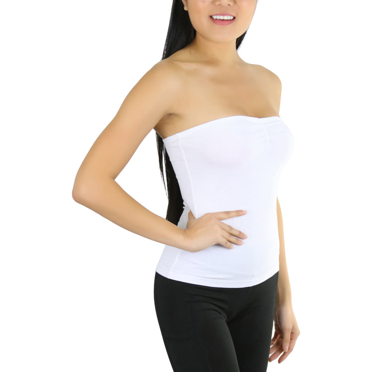 Women's Straight Neckline Ruched Basic Solid Knit Tube Top