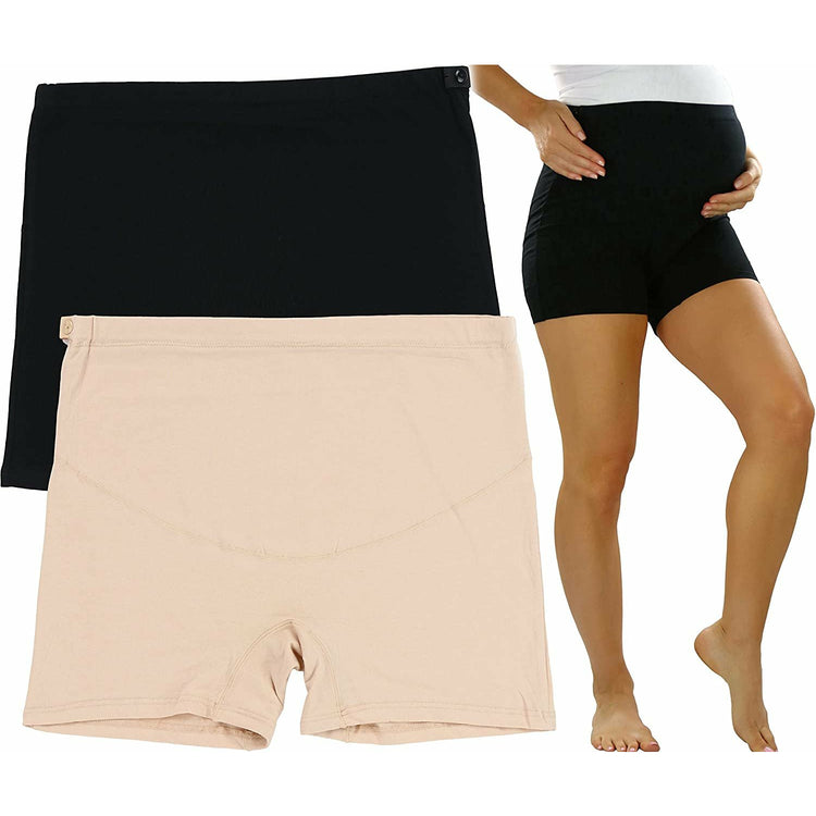 Women's Pack of 2 High Waisted Over The Bump Maternity Underwear Layering Shorts
