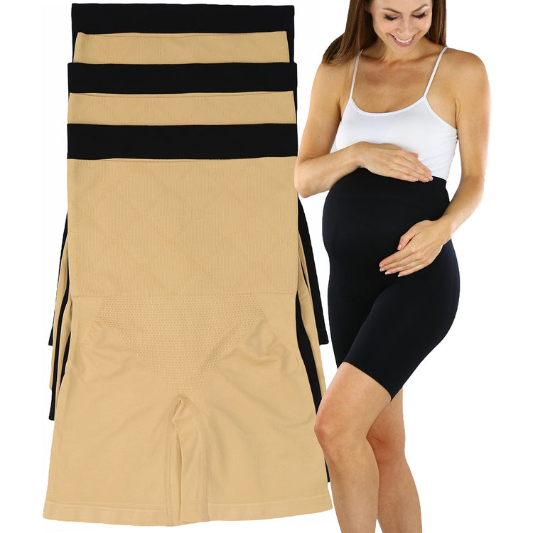 Women's Pack of 2 High Waisted Over The Bump Maternity Layering Long Shorts Underwear