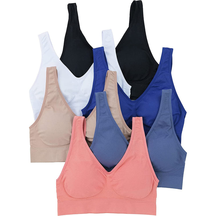 Women's Pack of 6 Padded Double Scoop Comfort Lounging Bras