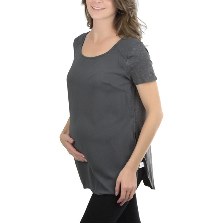 Women's Short Sleeve Knit and Woven Maternity Top