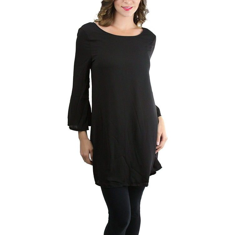 Women's 3/4 Bell Sleeve T-Back Detail Dress