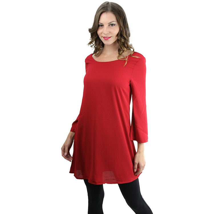 Women's 3/4 Bell Sleeve T-Back Detail Dress