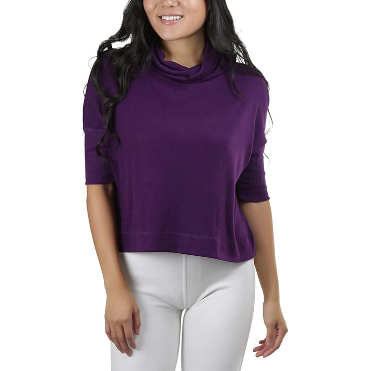Women's 3/4 Sleeve Cowlneck Relaxed Fit Cropped Pullover