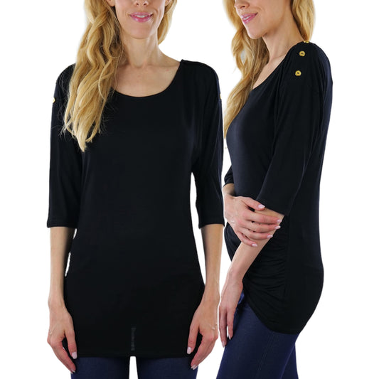 Women's Side Shirred Button at Shoulder Top