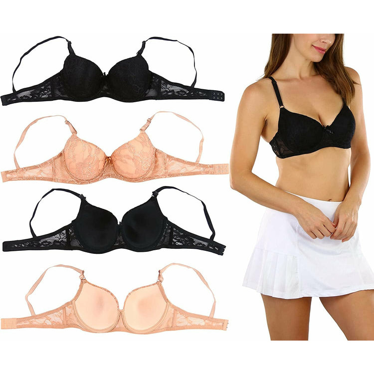 ToBeInStyle Women's Pack of 6 Padded Underwire Bras w/ Lace Mesh Band & Lace Overlay Cup