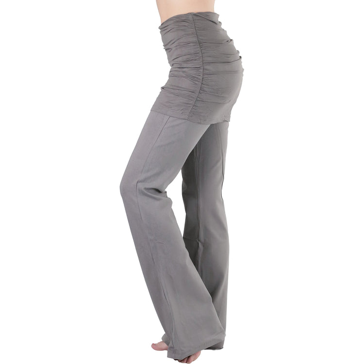Women's Cotton-Blend Shirred Skirt Overlay Flared Hem Pants