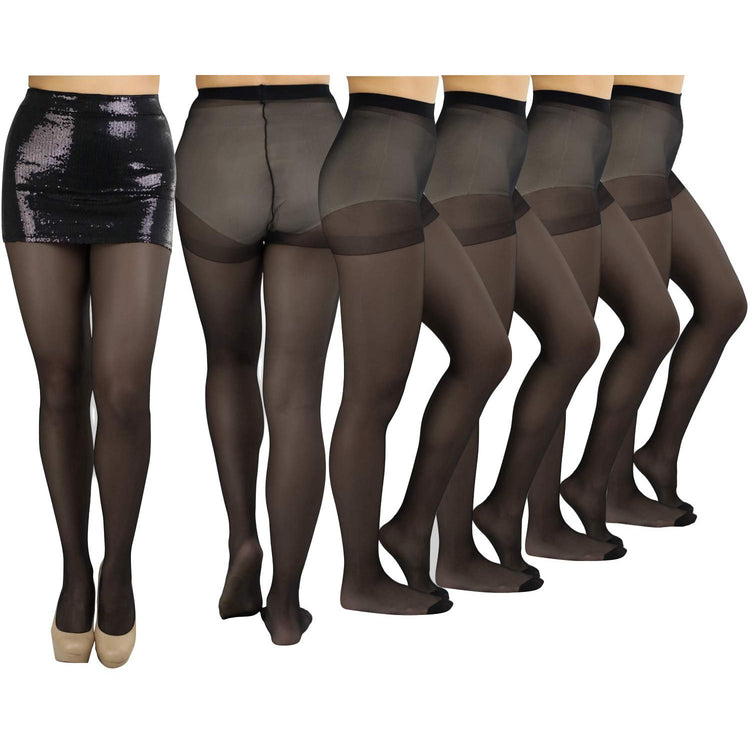 Women's Pack of 6 Plain Full Length Pantyhose