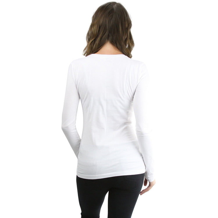 Women's Cotton-Blend Crew-Neck Staple Top with Long Sleeves