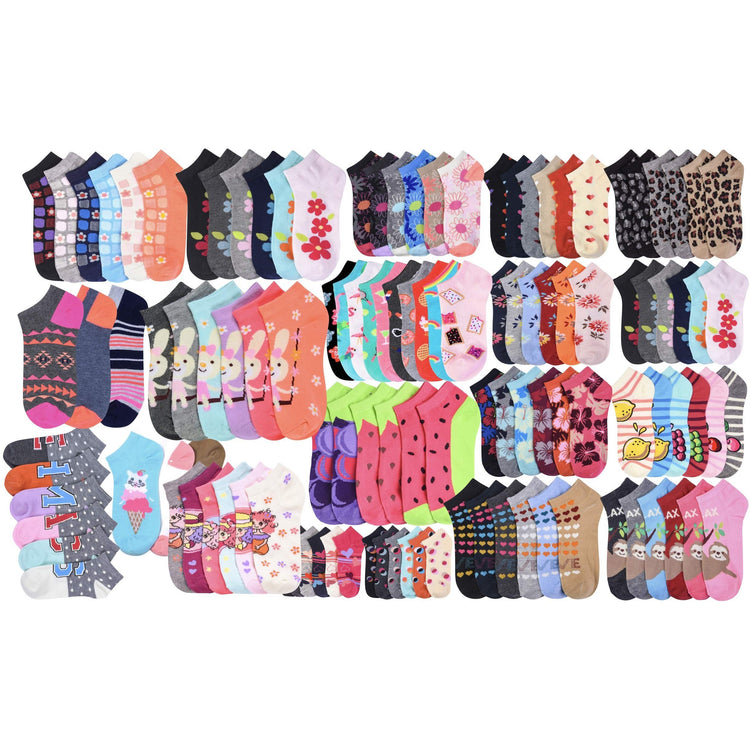 Kids' Pack of 12 Pairs Randomly Assorted Low Cut Ankle Socks for Boys and Girls