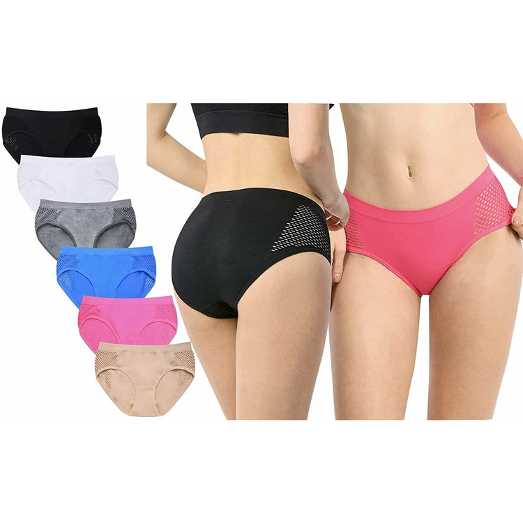 Women's Pack of 6 Stretchy Microfiber Panties with Mesh Cut Out Sides