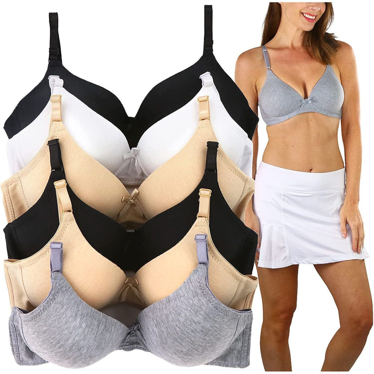 ToBeInStyle Women's Pack of 6 Classic Assorted Comfy Cotton Wire Free Bras