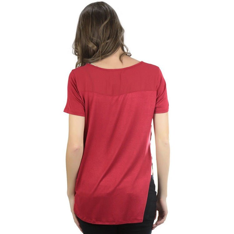 Women's Short Sleeve Knit and Woven Maternity Top