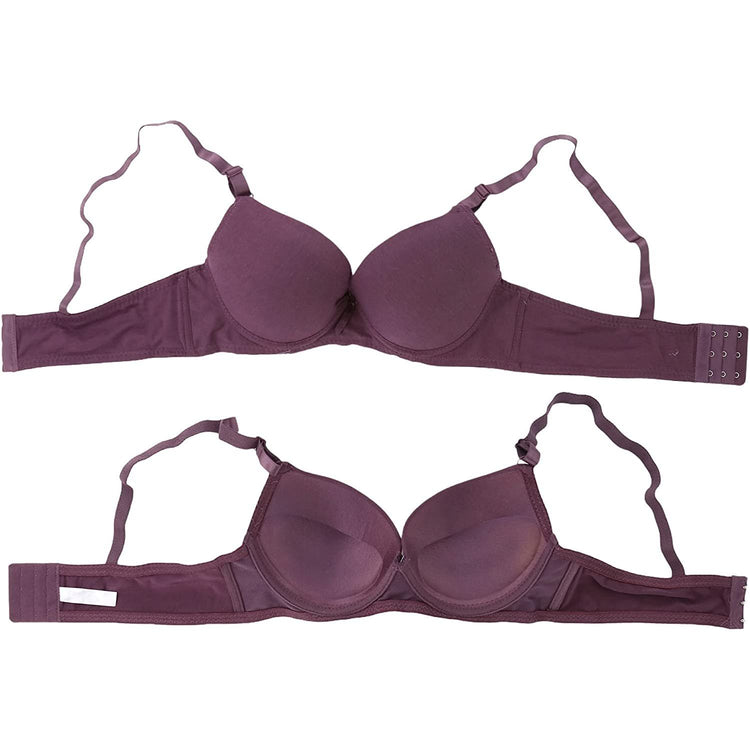 ToBeInStyle Women's Pack of 6 Heathered Cotton Push Up Purple Assorted Bras