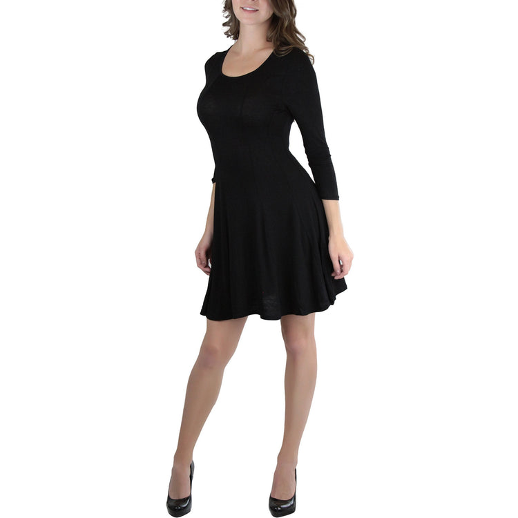 black skater dress with 3 4 sleeves Sparkle & Fade 3/4 Sleeve Knit Skater Dress in Black