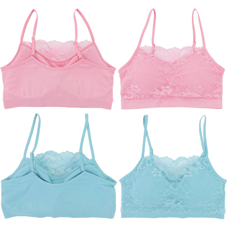 Women's Pack of 6 Nylon Wire-Free Padded Lace Trim Bralettes