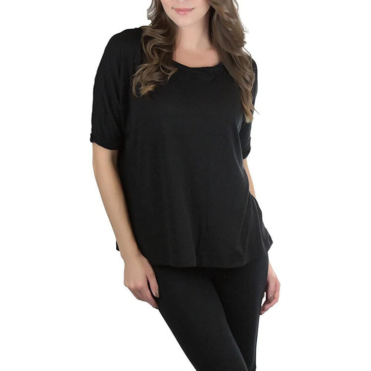 Women's Solid Round Neck 3/4 Sleeve Loose Fit Top