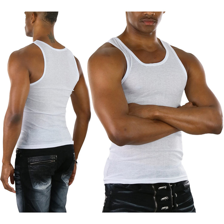 Men's Pack of 3 Slim Fit Shallow Scoop Neck Sleeveless Classic A-Shirts