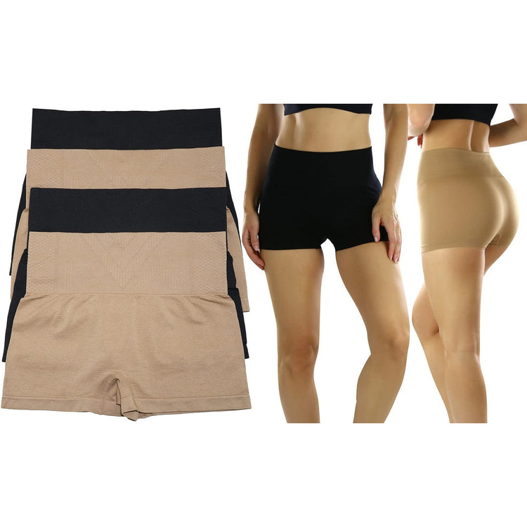 Women’s Pack of 4 Compression High Rise Boyshort Layering Control Underwear