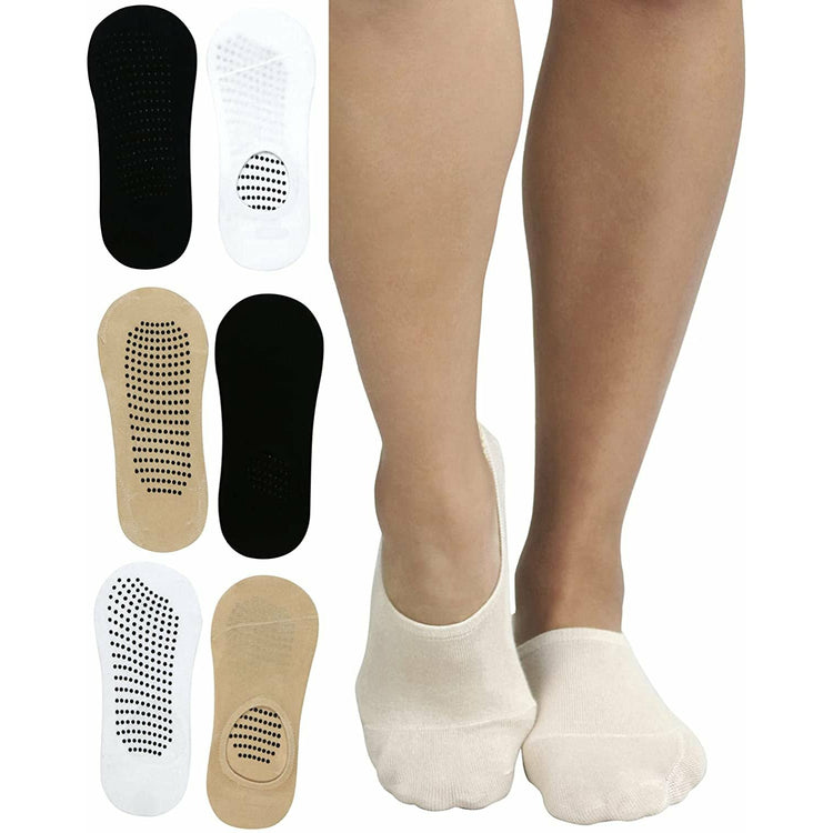 ToBeInStyle Unisex Pack of 6 Plain No Show Socks with Dotted Nonslip Bottom and Heel Grip