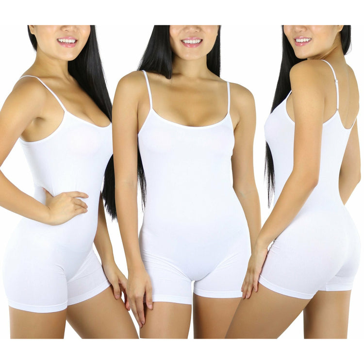 Women's Pack of 3 Essential Layering Seamless Pull On Bodysuit Cami Top Shorts Bottoms