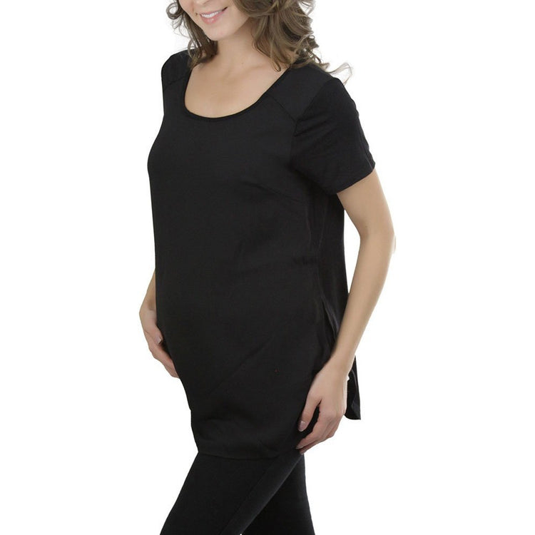 Women's Short Sleeve Knit and Woven Maternity Top