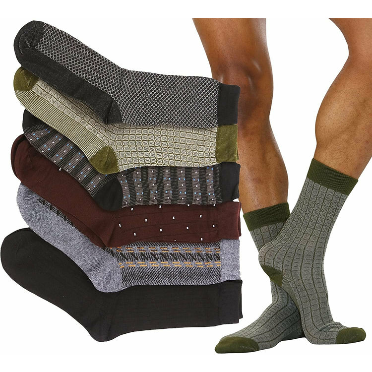 Men's Pack of 6 Solid Color and Patterned Dress Socks