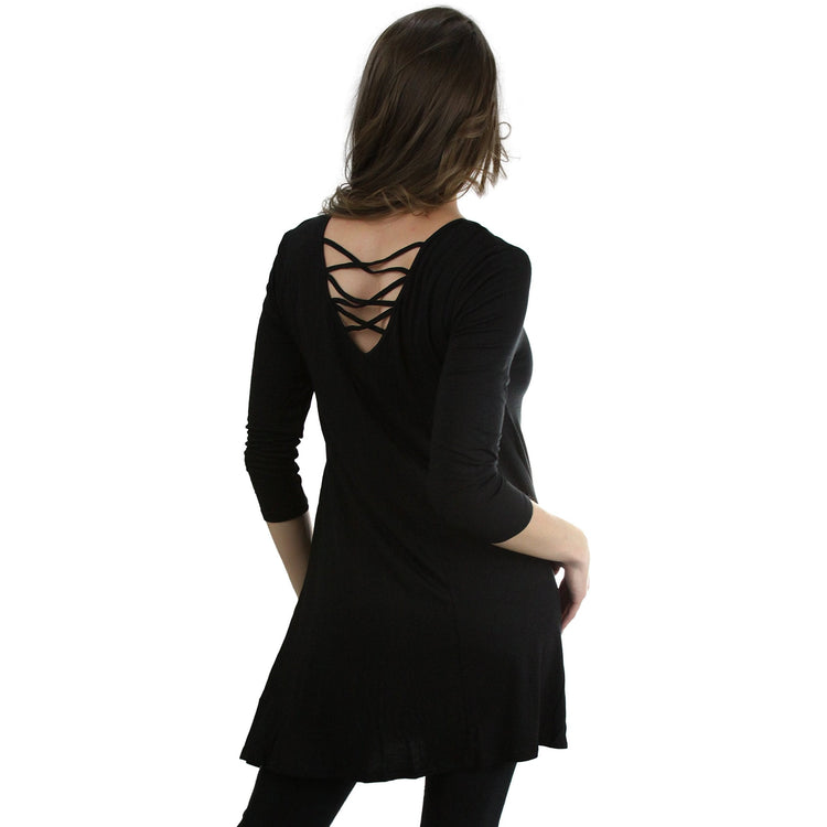 Women's Longline 3/4 Sleeve Crisscross Back Top