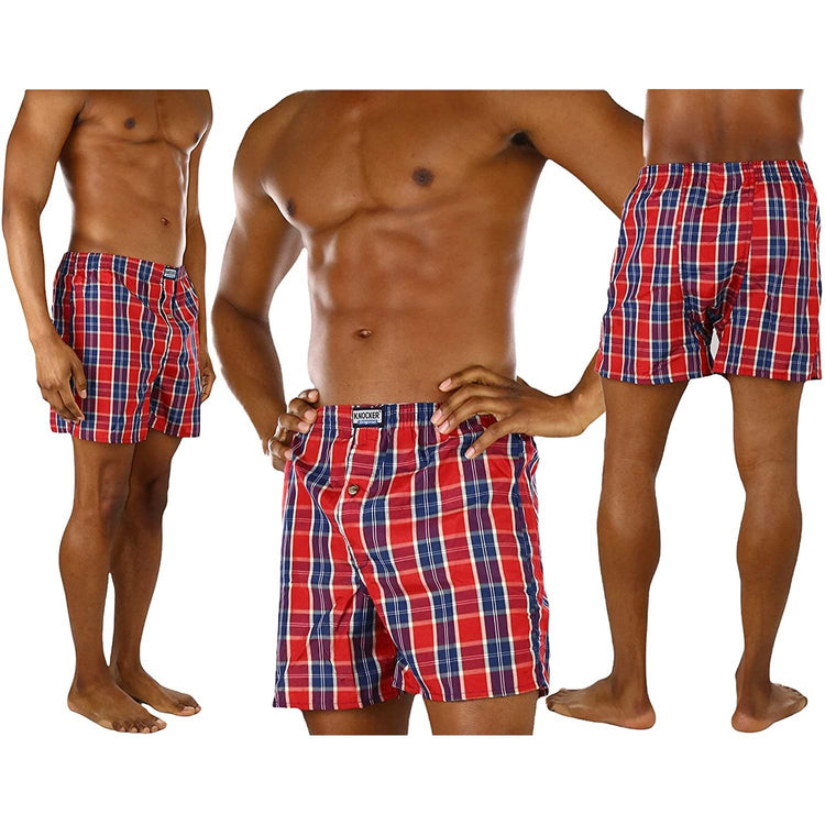 Men's Pack of 6 Button Fly Loose Fit Tartan Plaid Boxers