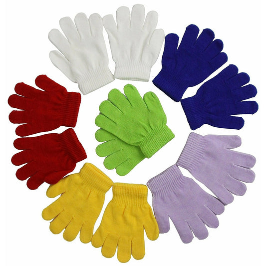 Girls' Pack of 6 Knit Solid Color Winter Gloves
