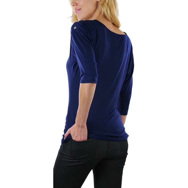 Women's Side Shirred Button at Shoulder Top