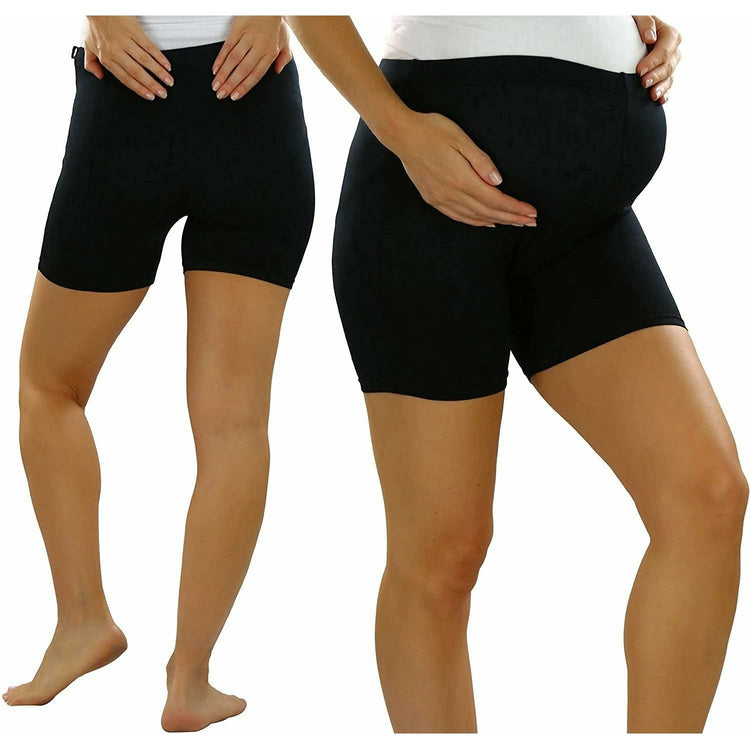 ToBeInStyle Women's Pack of 2 High Waisted Over The Bump Maternity Layering Shorts Underwear with Button Sides