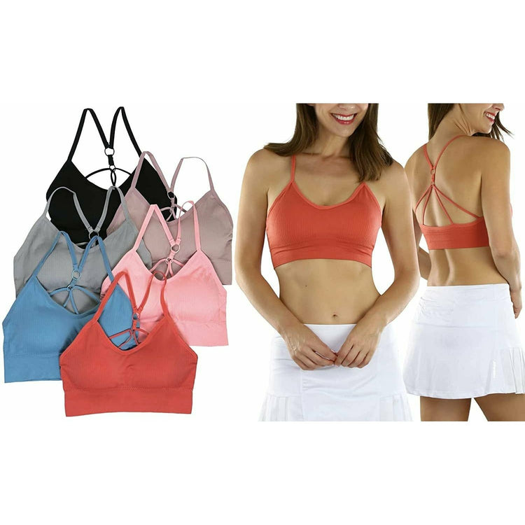 ToBeInStyle Women's Pack of 6 Seamless Pastel Assortment Bralettes with Strappy Back