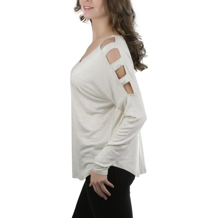 Women's Cutout Shoulders and V-Neck Long Sleeve Top