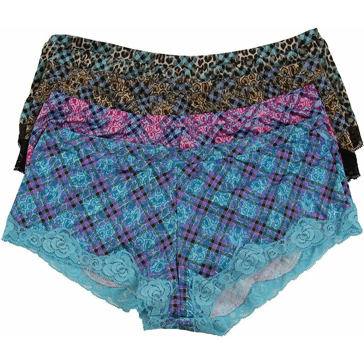 Women's Pack of 4 Boyshorts in Plaid Print Plaid Print