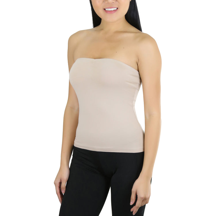 Women's Straight Neckline Ruched Basic Solid Knit Tube Top