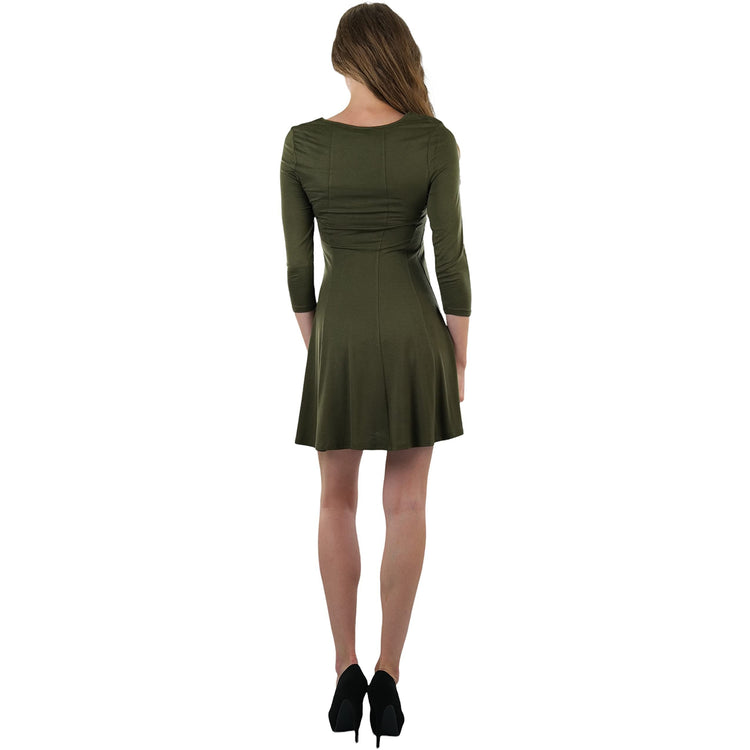 Women's Classic Fit Skater Dress With 3/4 Sleeves