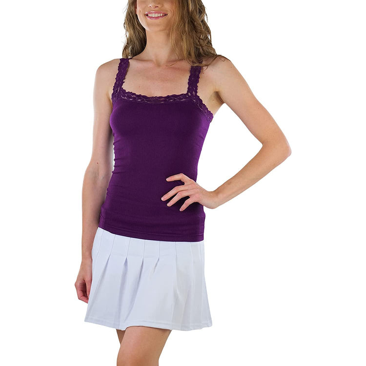 Women's Seamless Adjustable Camisole Top w/Floral Lace Trim Design