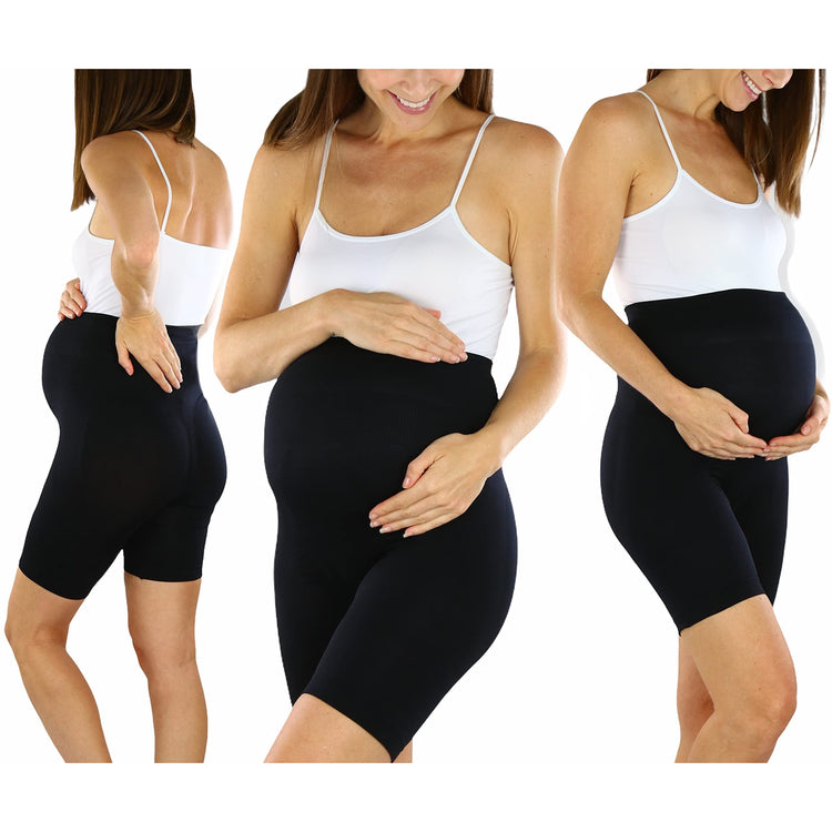 Women's Pack of 2 High Waisted Over The Bump Maternity Layering Long Shorts Underwear