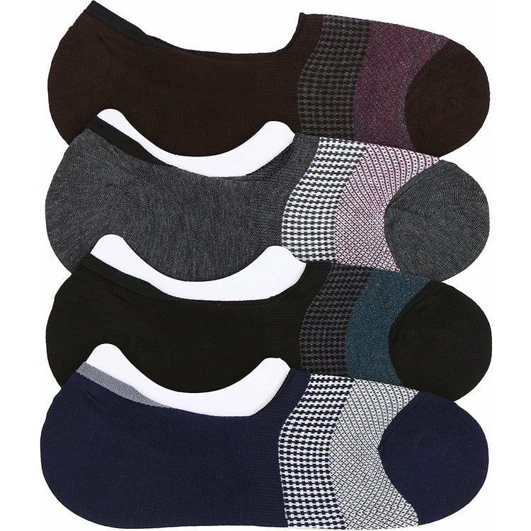 ToBeInStyle Unisex Pack of 4 Patterned Laser Cut No Show Socks with Heel Grip