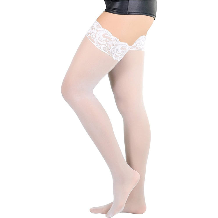 ToBeInStyle Women's Sheer Nylon Thigh High With Seamless Lace Top