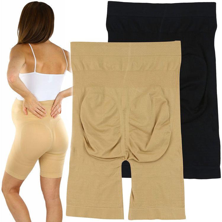 Women's Pack of 2 High Waisted Over The Bump Maternity Layering Long Shorts Underwear