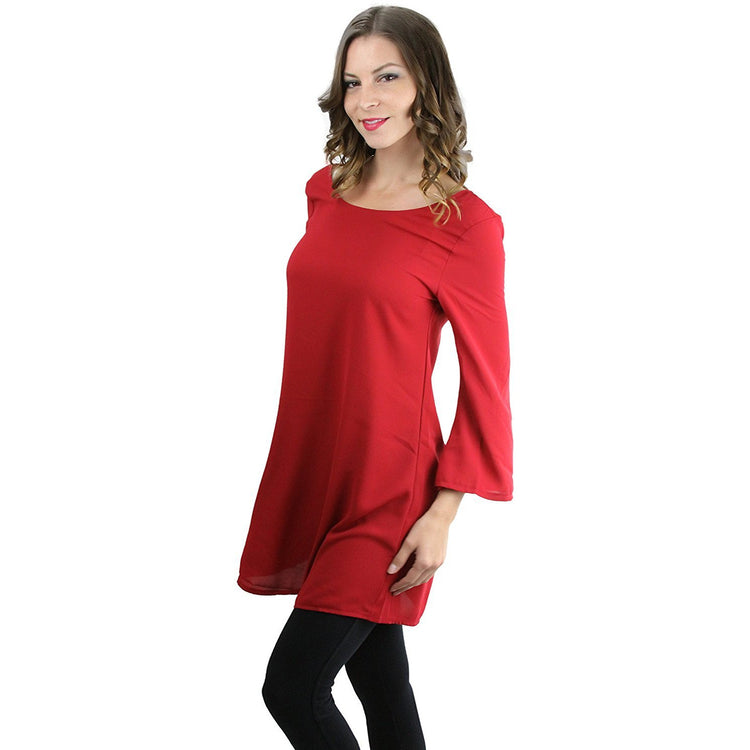 Women's 3/4 Bell Sleeve T-Back Detail Dress