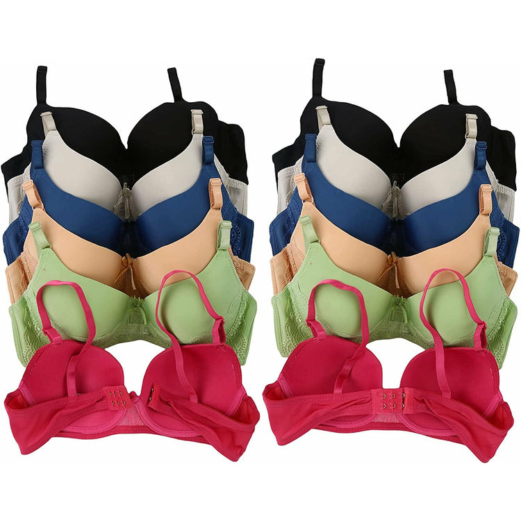 ToBeInStyle Women's Pack of 6 Vibrant Assorted Bras with Lace Underbust Detail