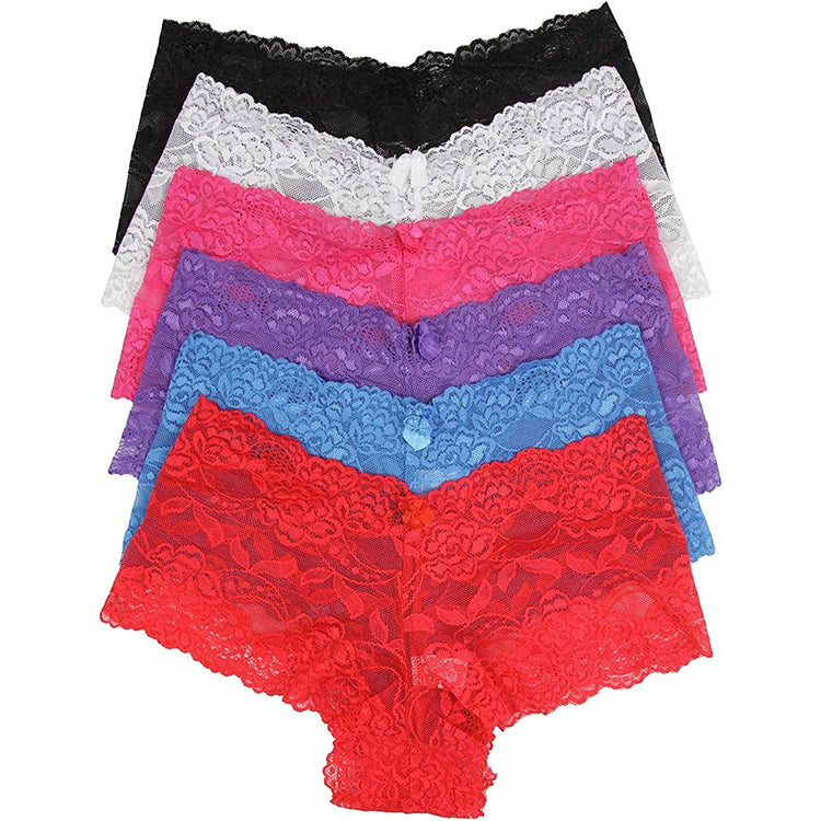 ToBeInStyle Women's 6 Pack Sheer Lace Cheeky Hipster Panties